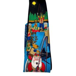 Hallmark Holiday Christmas Santa Reindeer Fishing Tie Necktie Boat Funny Tie